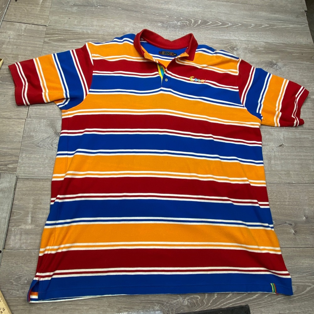 Coogi Polo Shirt Mens 4XL Multicolor Striped Embroidered Logo Graphic Casual